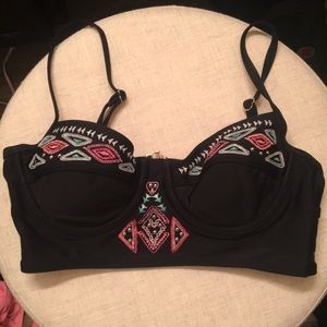 END OF SUMMER SALE. Black top with pink and blue